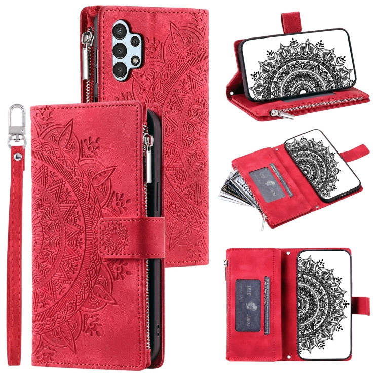 For Samsung Galaxy A13 4G/5G / A04S Multi-Card Totem Zipper Leather Phone Case(Red) by buy2fix