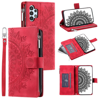 For Samsung Galaxy A13 4G/5G / A04S Multi-Card Totem Zipper Leather Phone Case(Red) by buy2fix