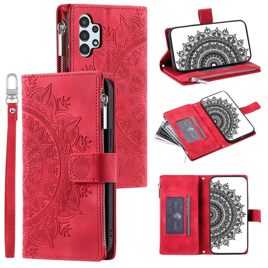 For Samsung Galaxy A13 4G/5G / A04S Multi-Card Totem Zipper Leather Phone Case(Red)