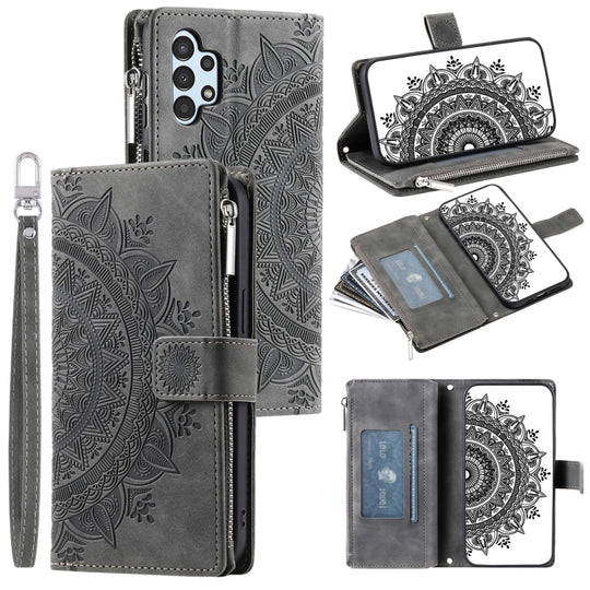 For Samsung Galaxy A13 4G/5G / A04S Multi-Card Totem Zipper Leather Phone Case(Grey)