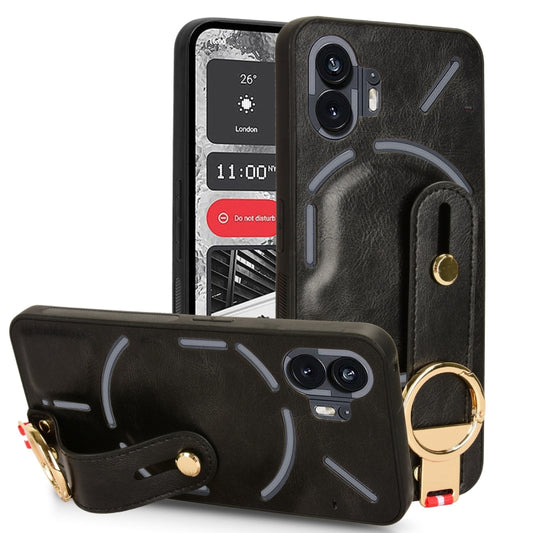 For Nothing Phone 2 Wristband Leather Back Phone Case(Black) - Nothing Cases by buy2fix | Online Shopping UK | buy2fix