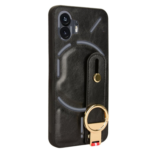 For Nothing Phone 2 Wristband Leather Back Phone Case(Black) - Nothing Cases by buy2fix | Online Shopping UK | buy2fix