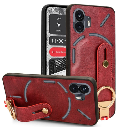 For Nothing Phone 2 Wristband Leather Back Phone Case(Red) - Nothing Cases by buy2fix | Online Shopping UK | buy2fix