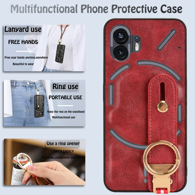 For Nothing Phone 2 Wristband Leather Back Phone Case(Red) - Nothing Cases by buy2fix | Online Shopping UK | buy2fix