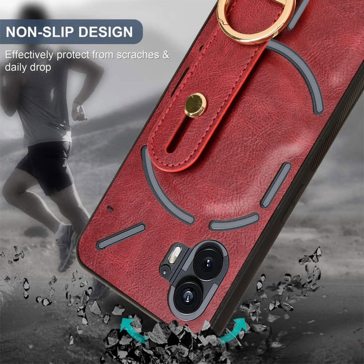 For Nothing Phone 2 Wristband Leather Back Phone Case(Red) - Nothing Cases by buy2fix | Online Shopping UK | buy2fix