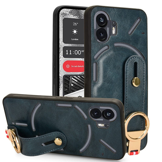 For Nothing Phone 2 Wristband Leather Back Phone Case(Blue) - Nothing Cases by buy2fix | Online Shopping UK | buy2fix