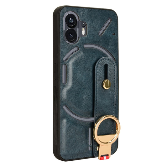 For Nothing Phone 2 Wristband Leather Back Phone Case(Blue) - Nothing Cases by buy2fix | Online Shopping UK | buy2fix