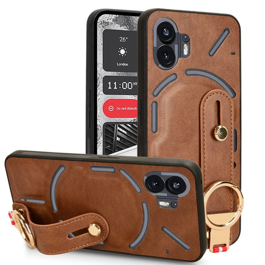For Nothing Phone 2 Wristband Leather Back Phone Case(Brown)