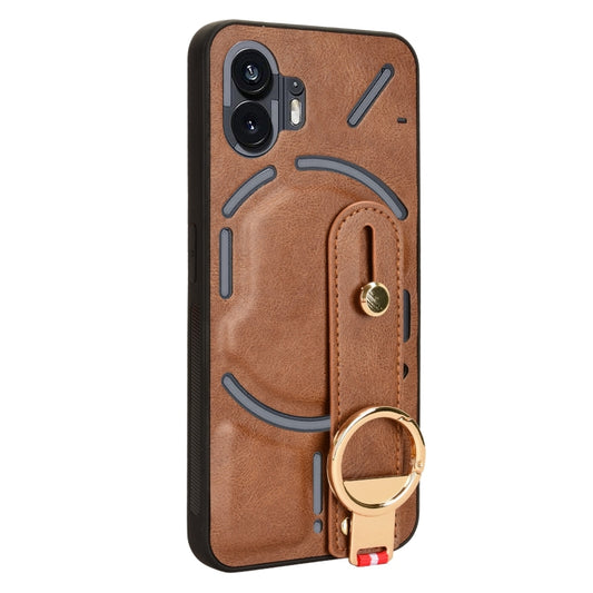 For Nothing Phone 2 Wristband Leather Back Phone Case(Brown) - Nothing Cases by buy2fix | Online Shopping UK | buy2fix