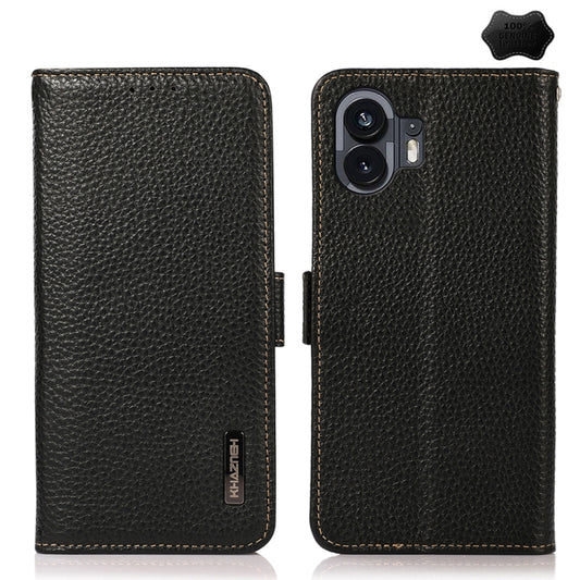 For Nothing Phone 2 KHAZNEH Side-Magnetic Litchi Genuine Leather RFID Phone Case(Black) - Nothing Cases by buy2fix | Online Shopping UK | buy2fix