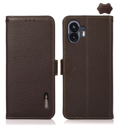 For Nothing Phone 2 KHAZNEH Side-Magnetic Litchi Genuine Leather RFID Phone Case(Brown) by buy2fix