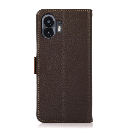 For Nothing Phone 2 KHAZNEH Side-Magnetic Litchi Genuine Leather RFID Phone Case(Brown) by buy2fix