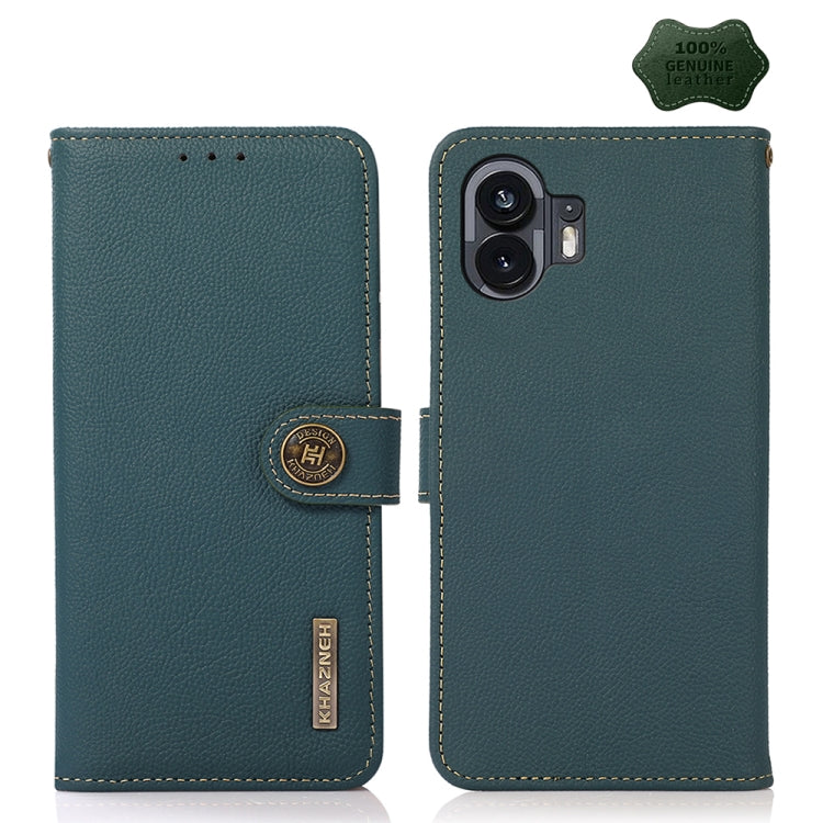 For Nothing Phone 2 KHAZNEH Custer Genuine Leather RFID Phone Case(Green) - Nothing Cases by buy2fix | Online Shopping UK | buy2fix