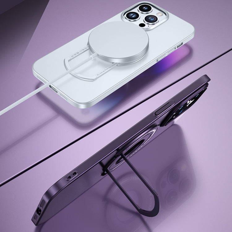 For iPhone 15 Pro Max Matte Magsafe Magnetic Phone Case with Trolley Holder(Dark Blue) - iPhone 15 Pro Max Cases by buy2fix | Online Shopping UK | buy2fix