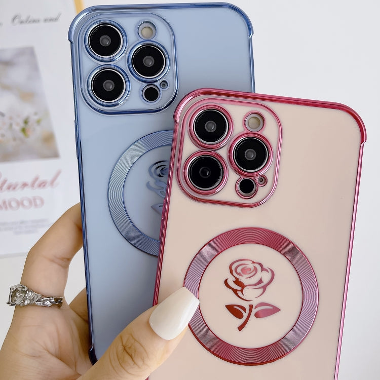 For iPhone 15 Plus Electroplate Side Roses Flower MagSafe Phone Case(Dark Purple) - iPhone 15 Plus Cases by buy2fix | Online Shopping UK | buy2fix