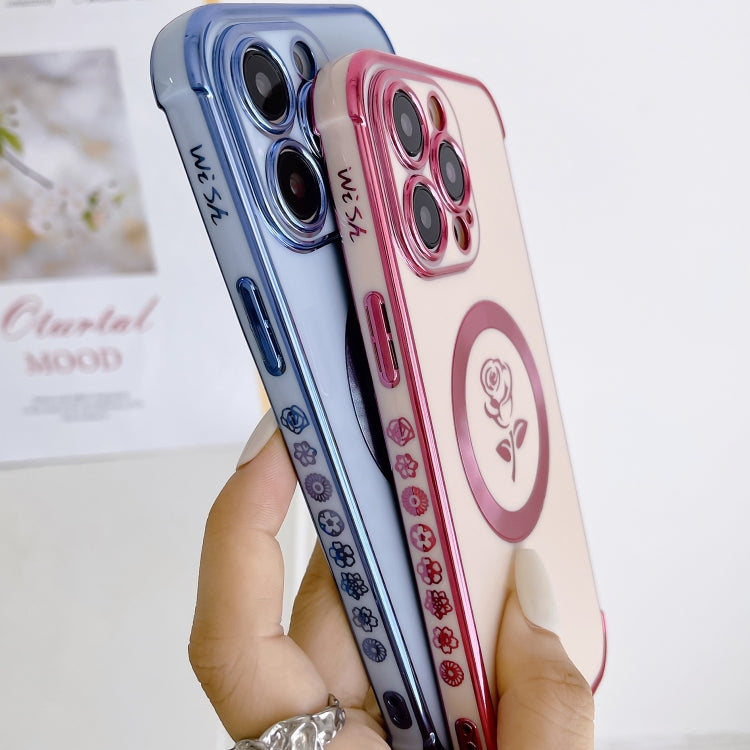 For iPhone 15 Plus Electroplate Side Roses Flower MagSafe Phone Case(Dark Purple) - iPhone 15 Plus Cases by buy2fix | Online Shopping UK | buy2fix