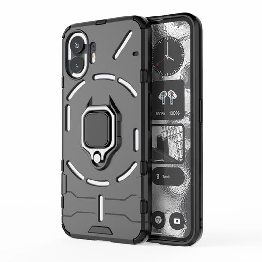 For Nothing Phone 2 Shockproof PC + TPU Holder Phone Case(Black)