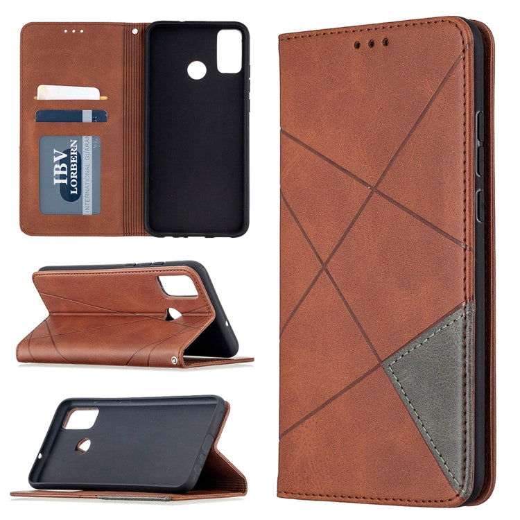 For Huawei Honor 9X Lite Rhombus Texture Horizontal Flip Magnetic Leather Case with Holder & Card Slots & Wallet(Brown) by buy2fix