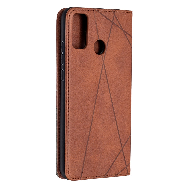 For Huawei Honor 9X Lite Rhombus Texture Horizontal Flip Magnetic Leather Case with Holder & Card Slots & Wallet(Brown) by buy2fix