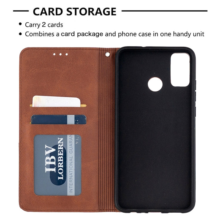 For Huawei Honor 9X Lite Rhombus Texture Horizontal Flip Magnetic Leather Case with Holder & Card Slots & Wallet(Brown) by buy2fix