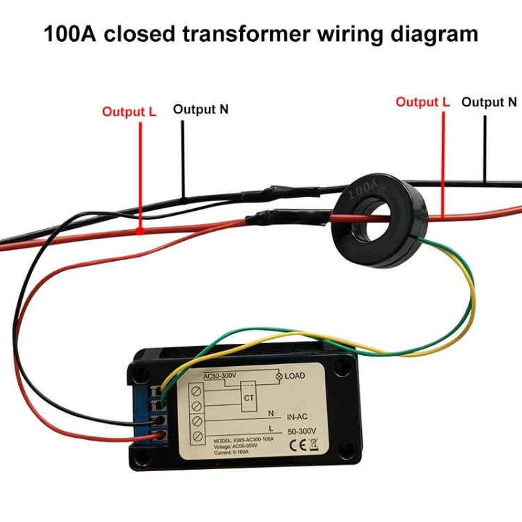 KWS-AC300-100A 50-300V AC Digital Current Voltmeter with Closed Transformer(Black) by buy2fix