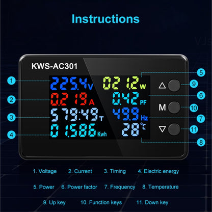 KWS-AC301-20A 50-300V AC Digital Current Voltmeter(Black) by buy2fix