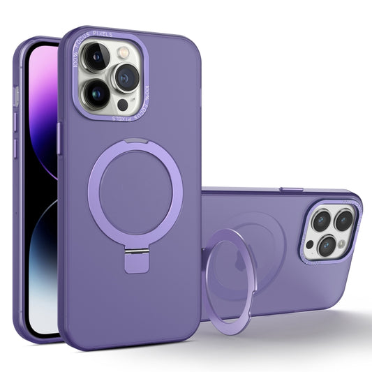 For iPhone 15 Pro Max MagSafe Metal Holder Frosted Translucent Phone Case(Dark Purple) by buy2fix