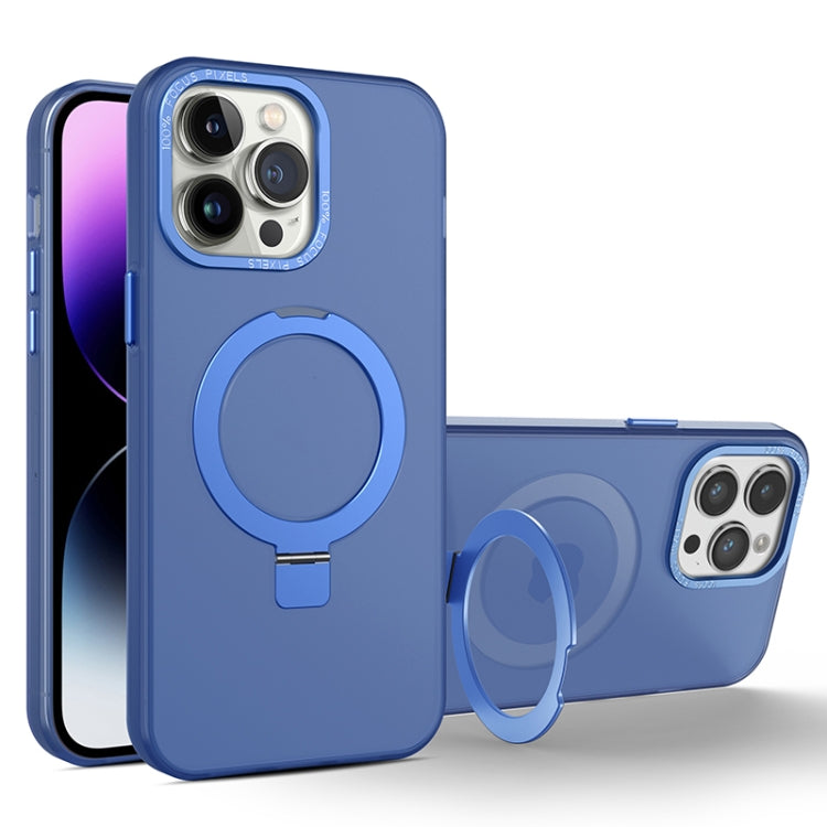 For iPhone 15 Pro Max MagSafe Metal Holder Frosted Translucent Phone Case(Royal Blue) - iPhone 15 Pro Max Cases by buy2fix | Online Shopping UK | buy2fix