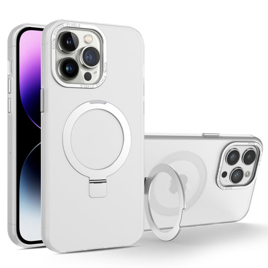 For iPhone 15 Pro Max MagSafe Metal Holder Frosted Translucent Phone Case(White) - iPhone 15 Pro Max Cases by buy2fix | Online Shopping UK | buy2fix