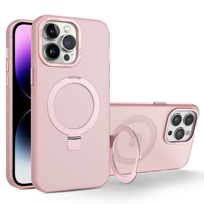 For iPhone 15 Pro Max MagSafe Metal Holder Frosted Translucent Phone Case(Pink) - iPhone 15 Pro Max Cases by buy2fix | Online Shopping UK | buy2fix