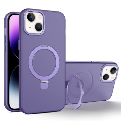 For iPhone 14 MagSafe Metal Holder Frosted Translucent Phone Case(Dark Purple) by buy2fix