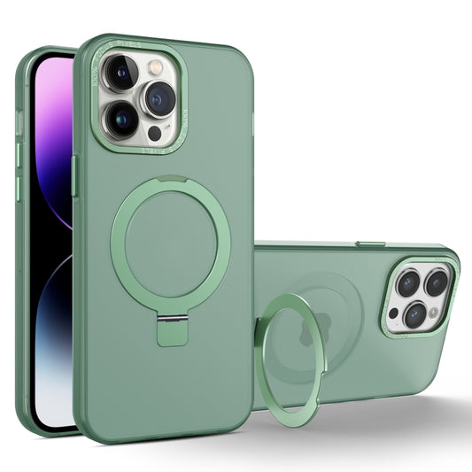 For iPhone 13 Pro Max MagSafe Metal Holder Frosted Translucent Phone Case(Green) - iPhone 13 Pro Max Cases by buy2fix | Online Shopping UK | buy2fix