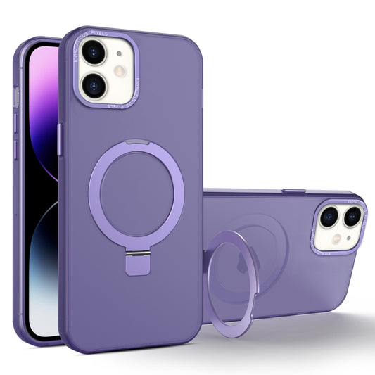 For iPhone 12 / 12 Pro MagSafe Metal Holder Frosted Translucent Phone Case(Dark Purple) - iPhone 12 / 12 Pro Cases by buy2fix | Online Shopping UK | buy2fix