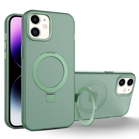 For iPhone 12 / 12 Pro MagSafe Metal Holder Frosted Translucent Phone Case(Green) - iPhone 12 / 12 Pro Cases by buy2fix | Online Shopping UK | buy2fix
