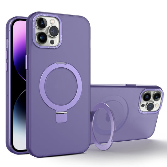 For iPhone 11 Pro MagSafe Metal Holder Frosted Translucent Phone Case(Dark Purple) - iPhone 11 Pro Max Cases by buy2fix | Online Shopping UK | buy2fix