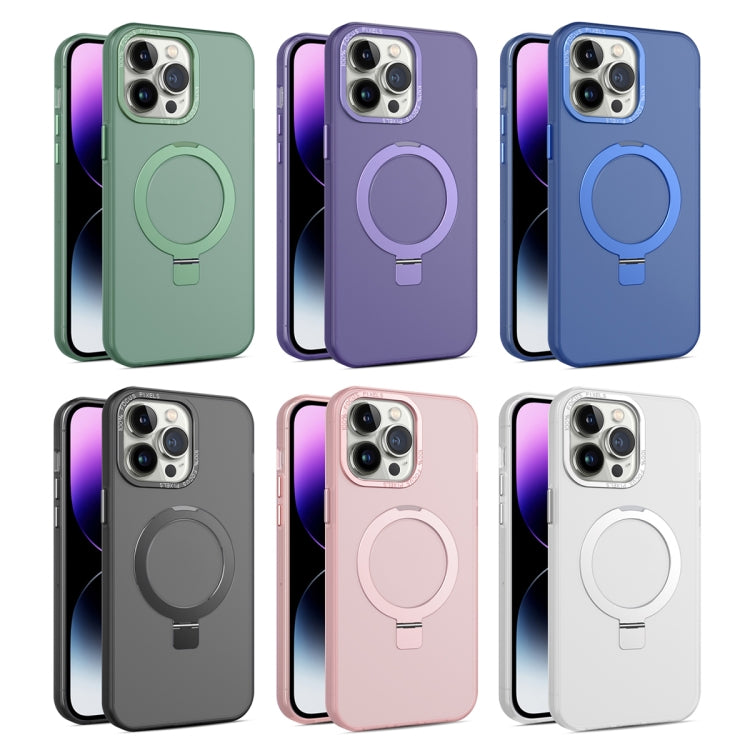 For iPhone 12 / 12 Pro MagSafe Metal Holder Frosted Translucent Phone Case(Pink) - iPhone 12 / 12 Pro Cases by buy2fix | Online Shopping UK | buy2fix