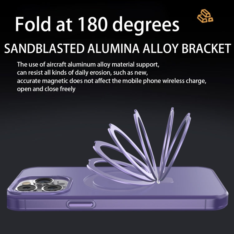For iPhone 12 / 12 Pro MagSafe Metal Holder Frosted Translucent Phone Case(Pink) - iPhone 12 / 12 Pro Cases by buy2fix | Online Shopping UK | buy2fix