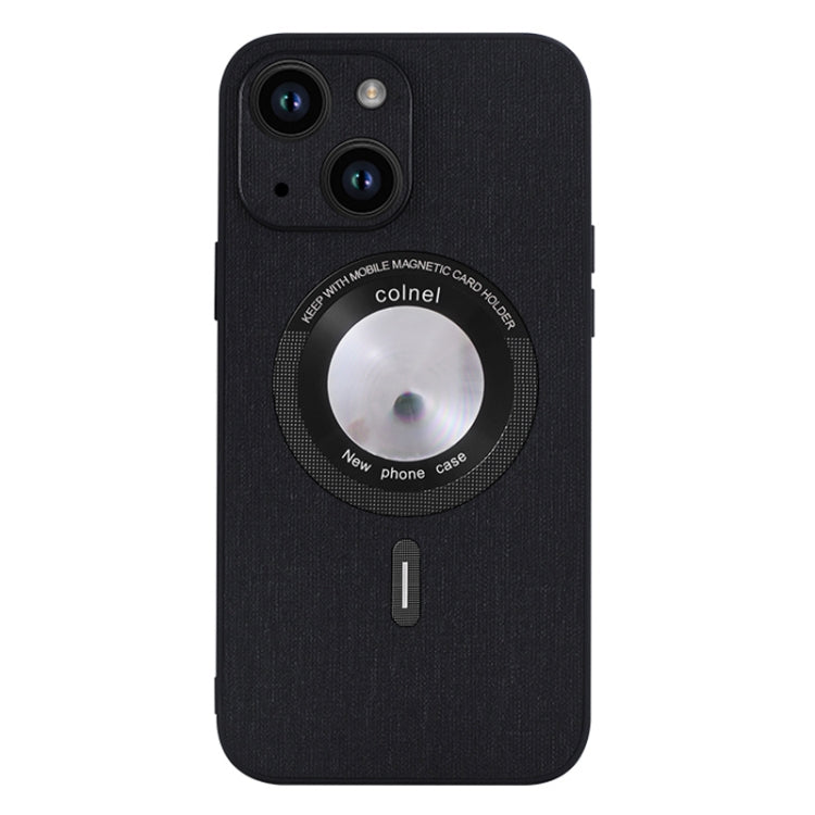For iPhone 15 Cloth Texture MagSafe Magnetic PU Phone Case(Black) - iPhone 15 Cases by buy2fix | Online Shopping UK | buy2fix