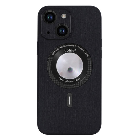For iPhone 15 Cloth Texture MagSafe Magnetic PU Phone Case(Black) - iPhone 15 Cases by buy2fix | Online Shopping UK | buy2fix