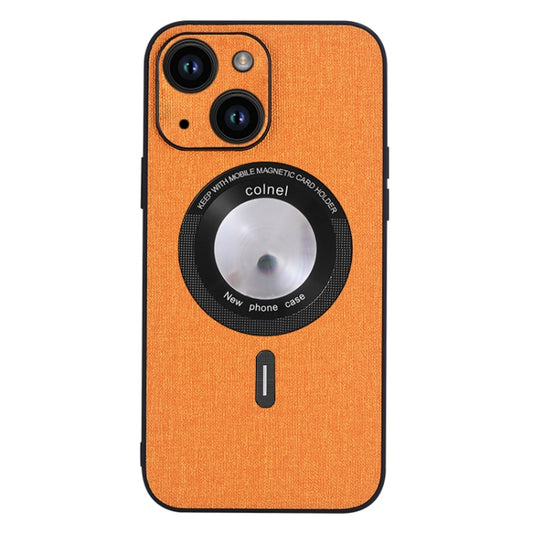 For iPhone 15 Plus Cloth Texture MagSafe Magnetic PU Phone Case(Orange) - iPhone 15 Plus Cases by buy2fix | Online Shopping UK | buy2fix