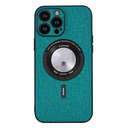 For iPhone 15 Pro Cloth Texture MagSafe Magnetic PU Phone Case(Dark Green) - iPhone 15 Pro Cases by buy2fix | Online Shopping UK | buy2fix