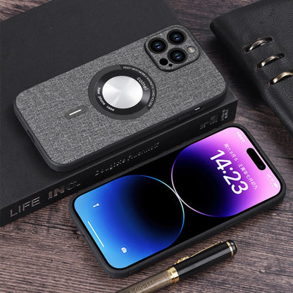 For iPhone 15 Pro Cloth Texture MagSafe Magnetic PU Phone Case(Dark Green) - iPhone 15 Pro Cases by buy2fix | Online Shopping UK | buy2fix
