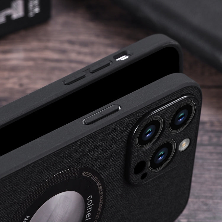For iPhone 15 Pro Cloth Texture MagSafe Magnetic PU Phone Case(Dark Green) - iPhone 15 Pro Cases by buy2fix | Online Shopping UK | buy2fix