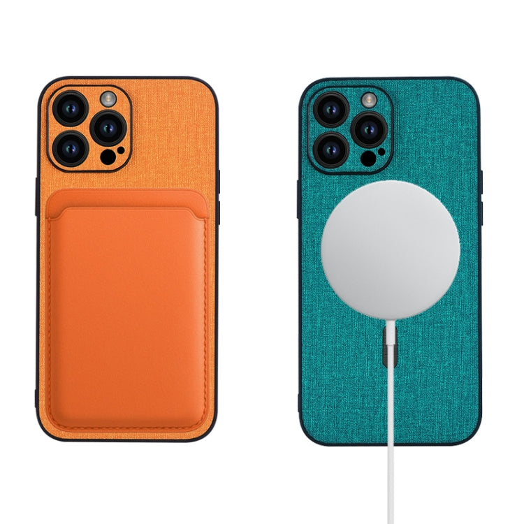 For iPhone 15 Pro Cloth Texture MagSafe Magnetic PU Phone Case(Dark Green) - iPhone 15 Pro Cases by buy2fix | Online Shopping UK | buy2fix