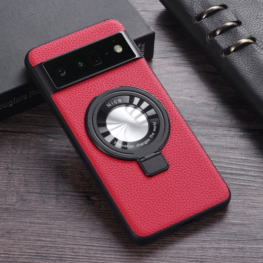 For Google Pixel 6 Pro Litchi Texture MagSafe Magnetic Ring Phone Case(Red) - Google Cases by buy2fix | Online Shopping UK | buy2fix
