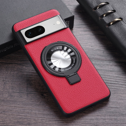 For Google Pixel 7 Litchi Texture MagSafe Magnetic Ring Phone Case(Red) - Google Cases by buy2fix | Online Shopping UK | buy2fix