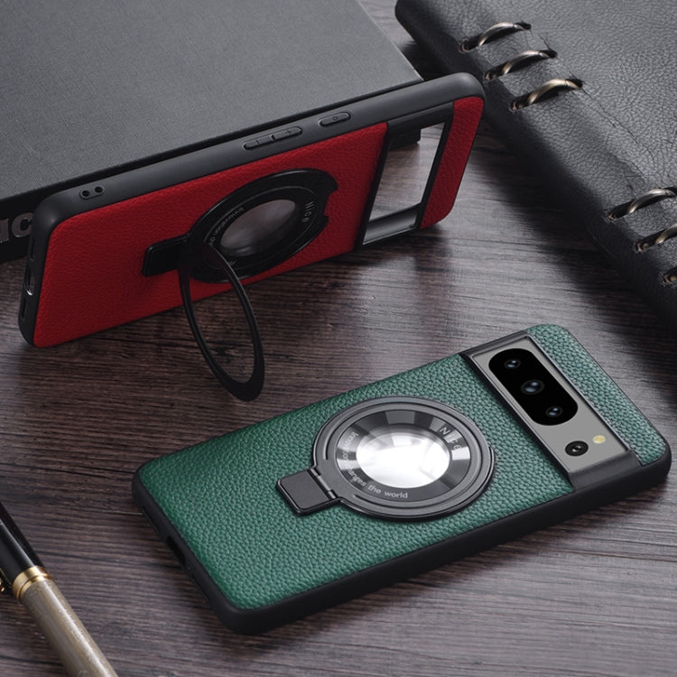 For Google Pixel 7 Litchi Texture MagSafe Magnetic Ring Phone Case(Red) - Google Cases by buy2fix | Online Shopping UK | buy2fix