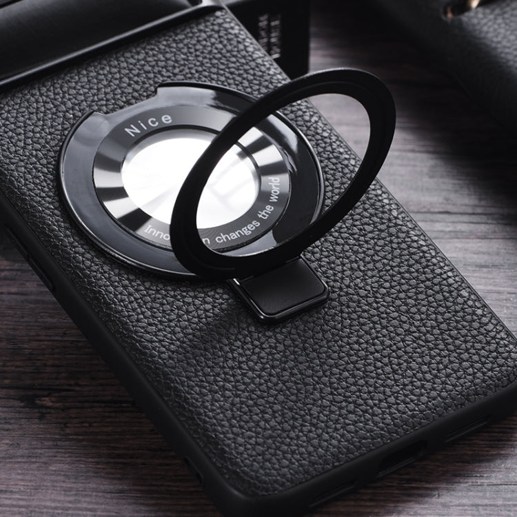 For Google Pixel 7 Litchi Texture MagSafe Magnetic Ring Phone Case(Black) - Google Cases by buy2fix | Online Shopping UK | buy2fix