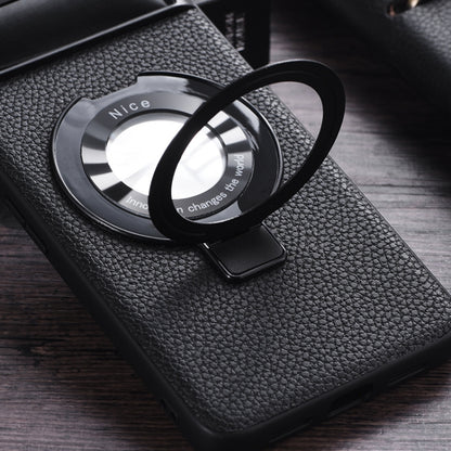 For Google Pixel 7 Litchi Texture MagSafe Magnetic Ring Phone Case(Black) - Google Cases by buy2fix | Online Shopping UK | buy2fix