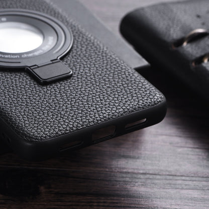 For Google Pixel 7 Litchi Texture MagSafe Magnetic Ring Phone Case(Black) - Google Cases by buy2fix | Online Shopping UK | buy2fix